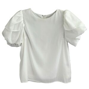 TCEC Women’s White Puff Short‎ Sleeve Top  Sz S